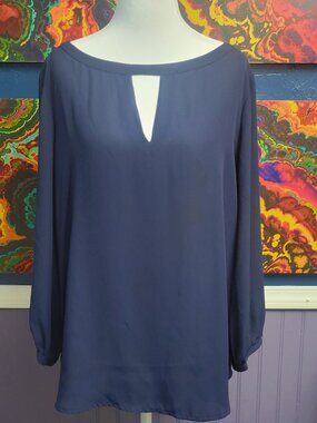 NY & C 7th Avenue ~ Sz L ~ Navy Long Sleeve Blouse ~ Excellent Condition